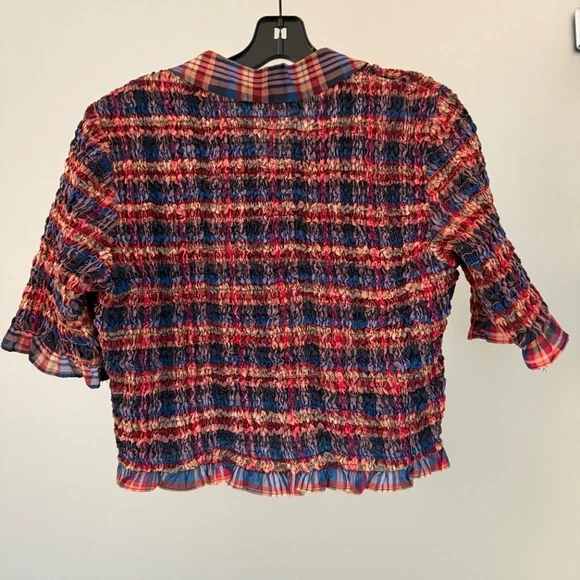 Ulla Johnson Size 6 Smocked Plaid button-down crop top - Picture 2 of 3